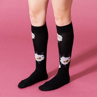 Supcare compressiekousen zwart met witte bloemen Supcare
