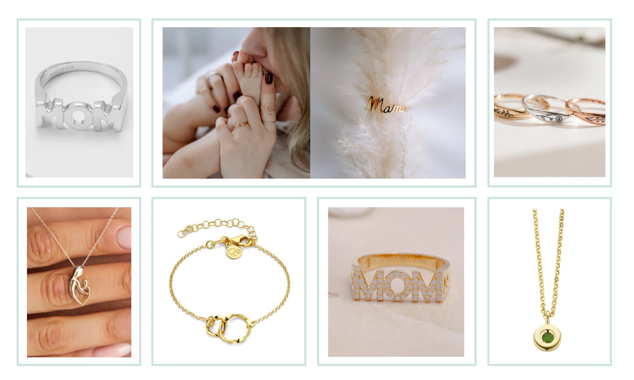 selectie van sieraden voor moeders met o.a. geboortestenen en mom rings Ouders van Nu