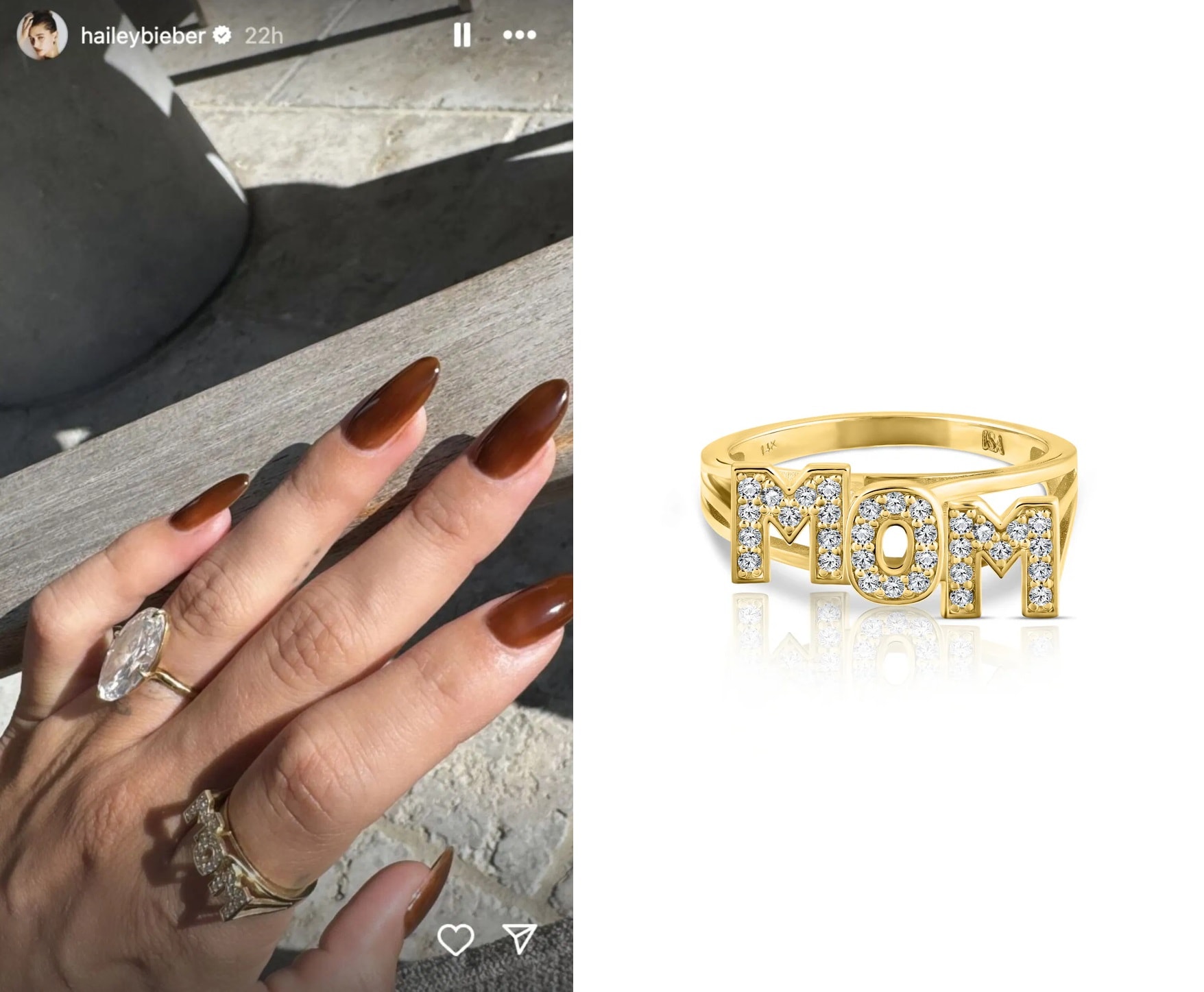 instagram story hailey bieber mom ring @HaileyBieber Instagram / Isa Grutman