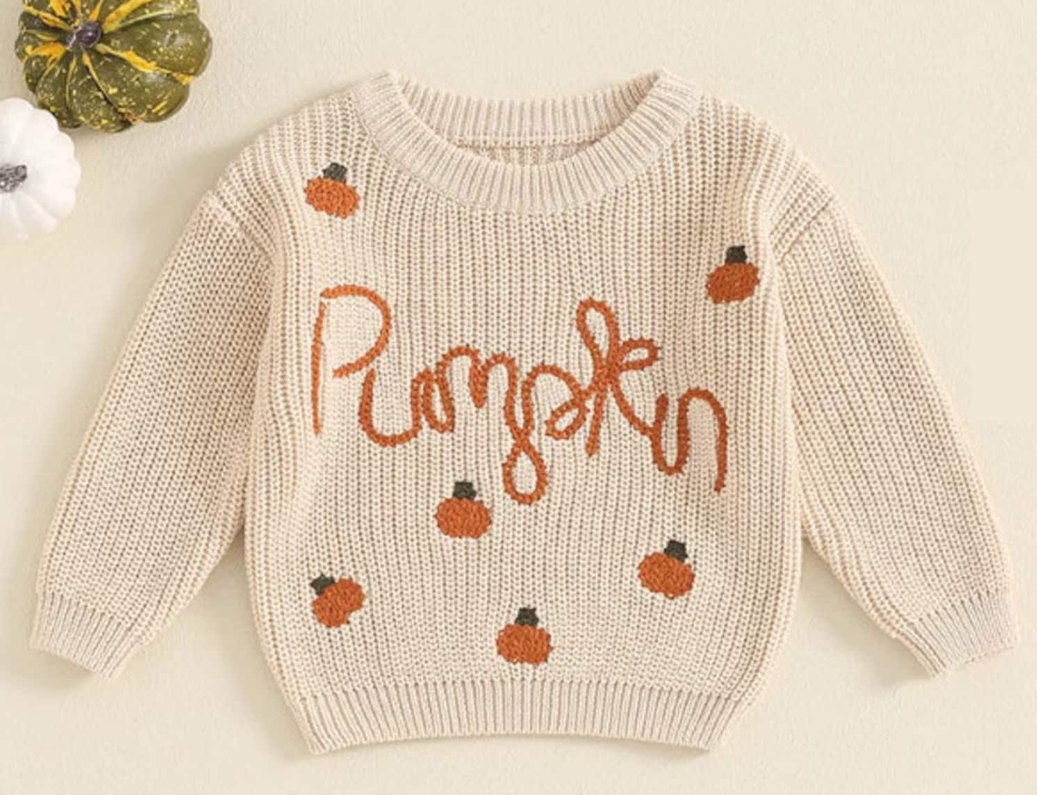 gebreide trui pumpkin Melo Clothing Boutique (Etsy)