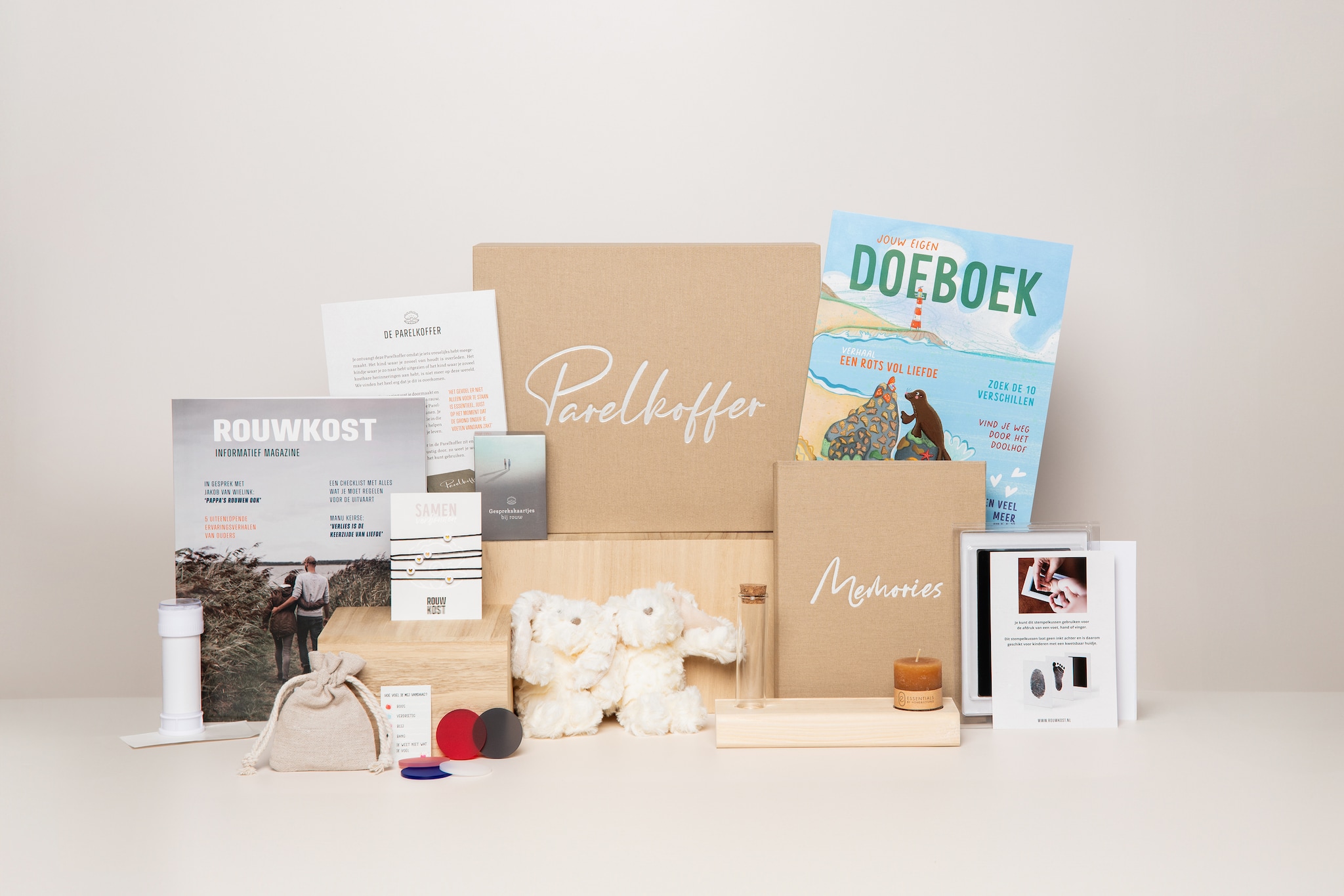 De inhoud van de Parelkoffer. Stichting Rouwkost