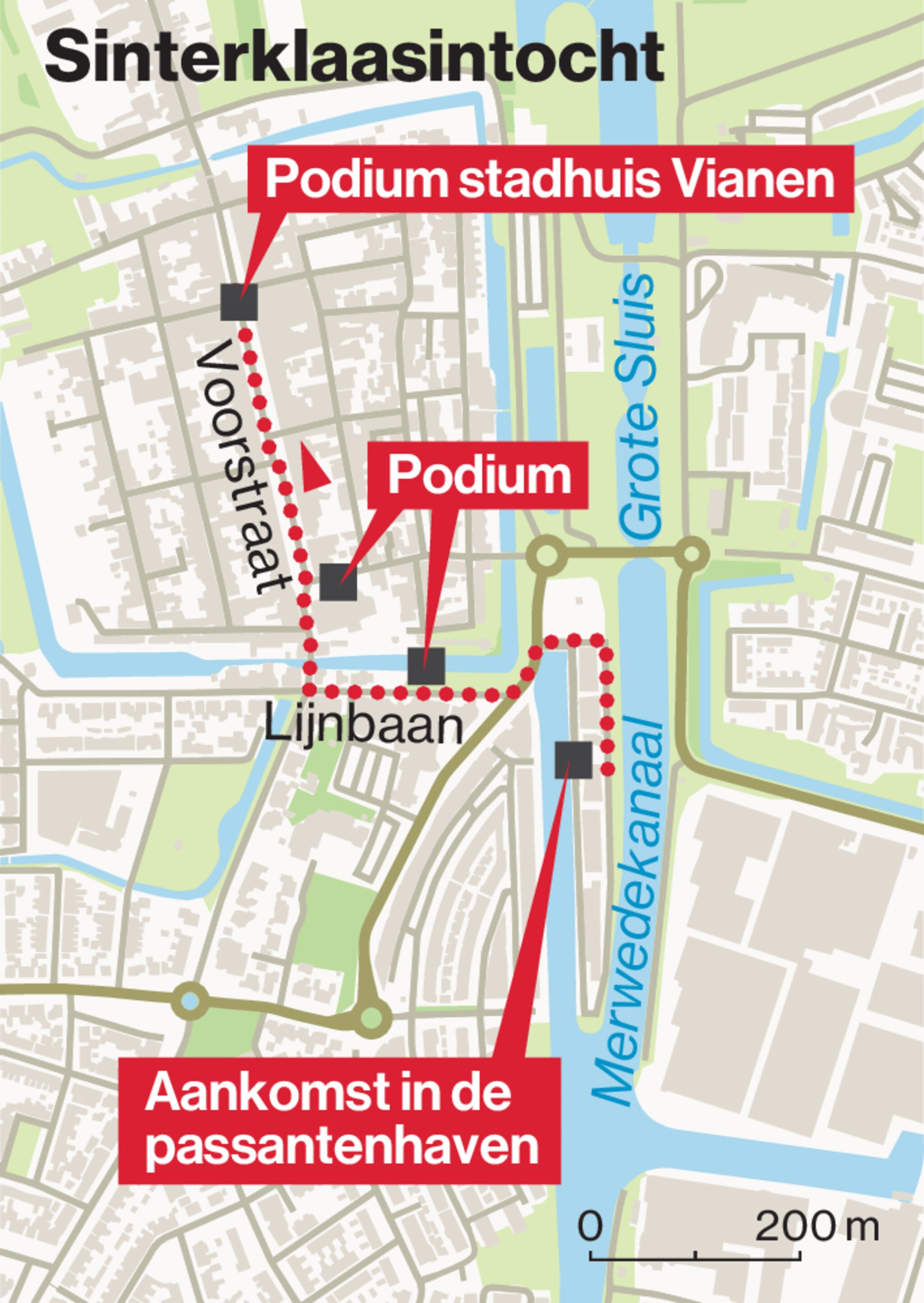 Route intocht Sinterklaas. caarten.nl