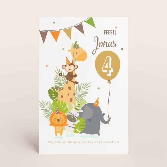 jungledieren uitnodiging kinderfeestje Tadaaz