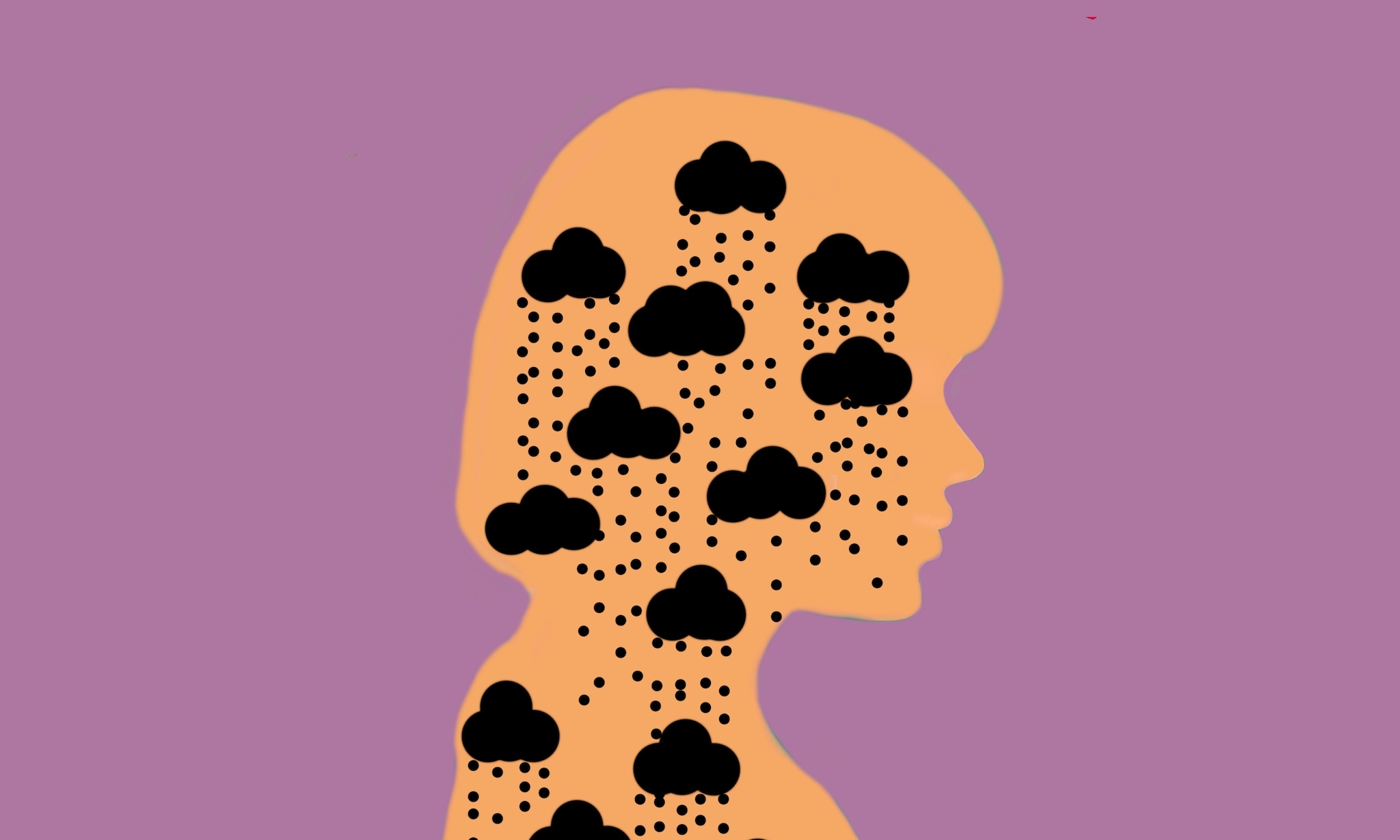 Silhouet van kind met regenwolken vanbinnen. Getty Images