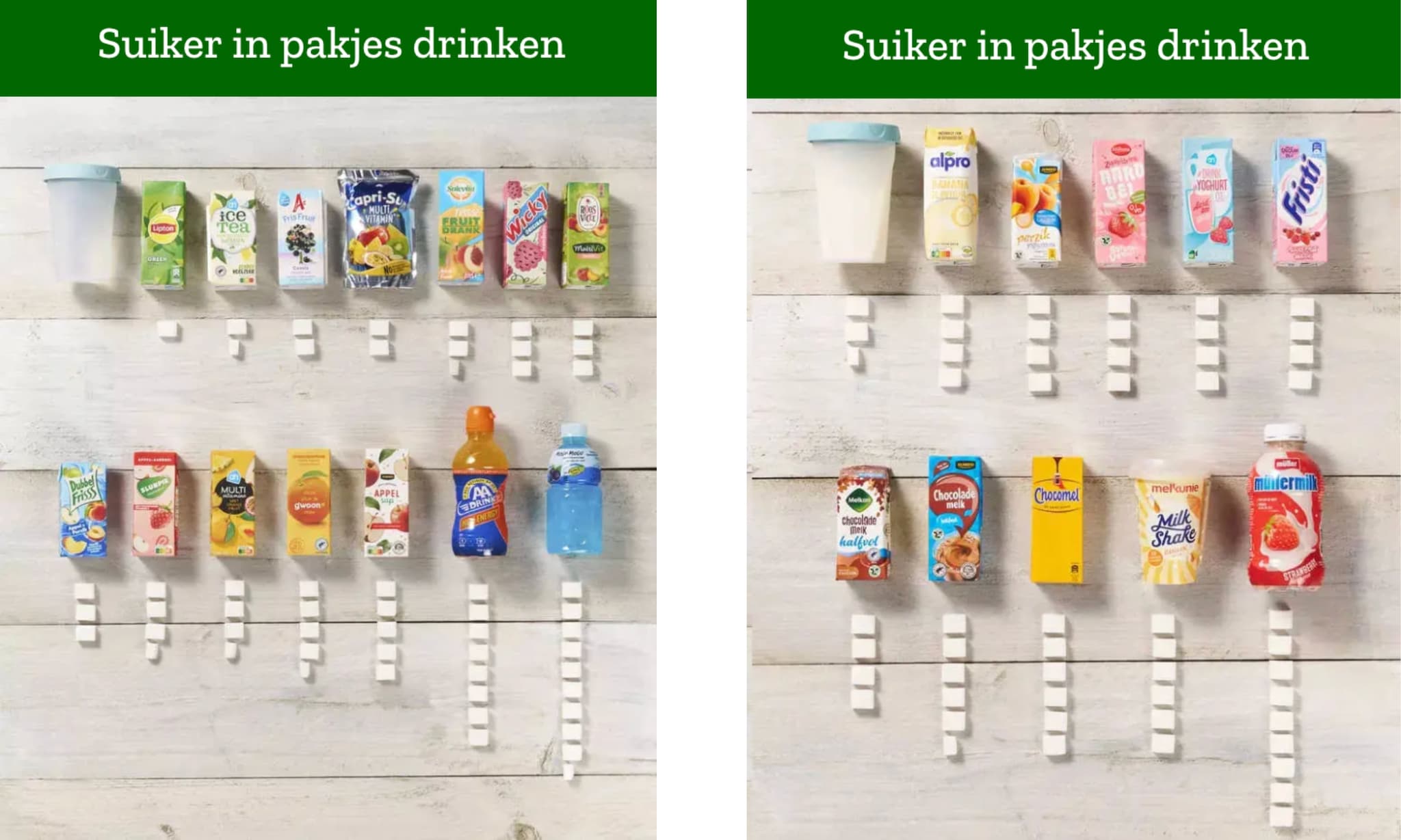 Suiker in pakjes drinken Voedingscentrum  Bron: Voedingscentrum.nl