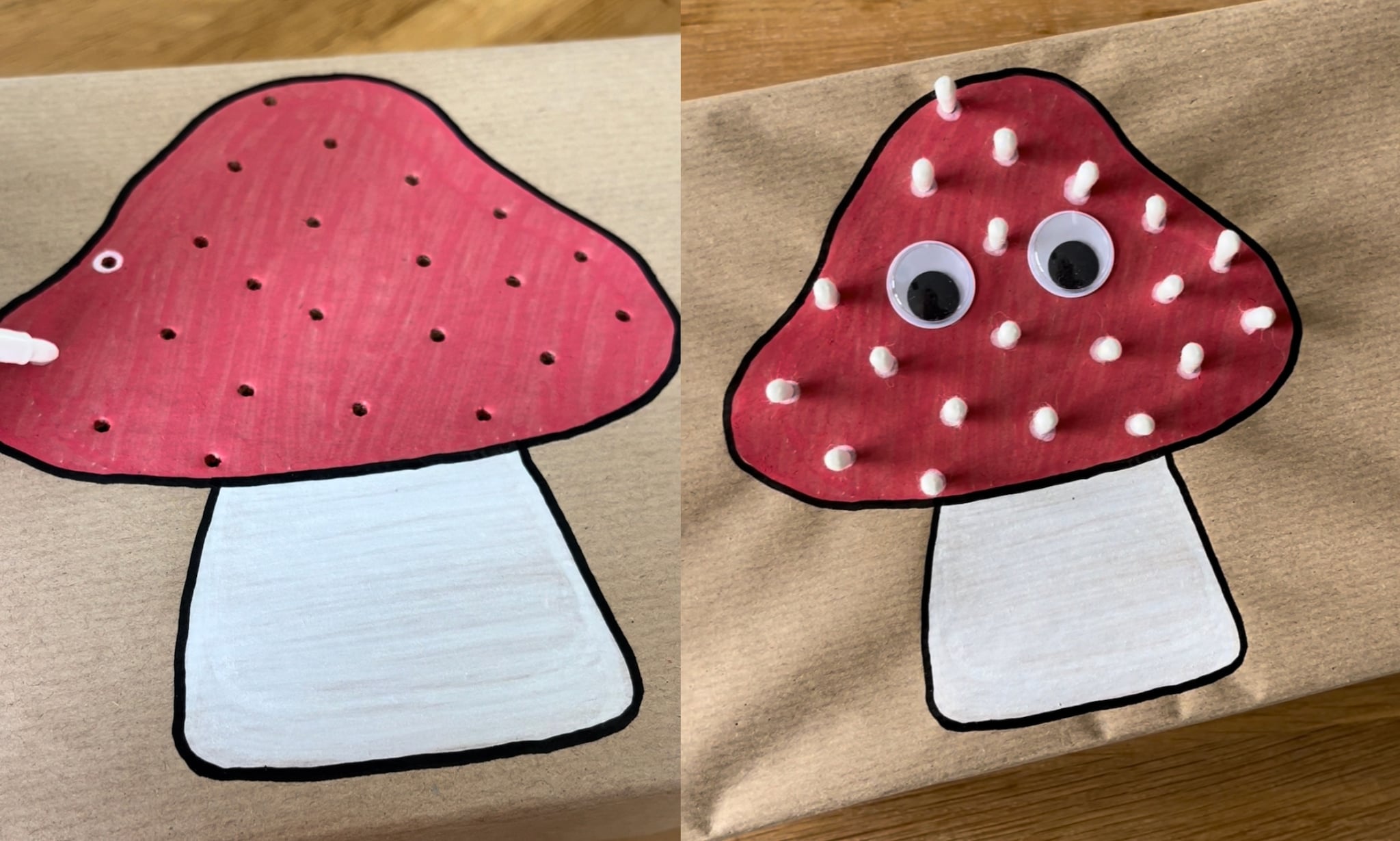 geknutselde paddenstoel voor de herfst, als oefening voor de fijne motoriek van peuters Ouders van Nu