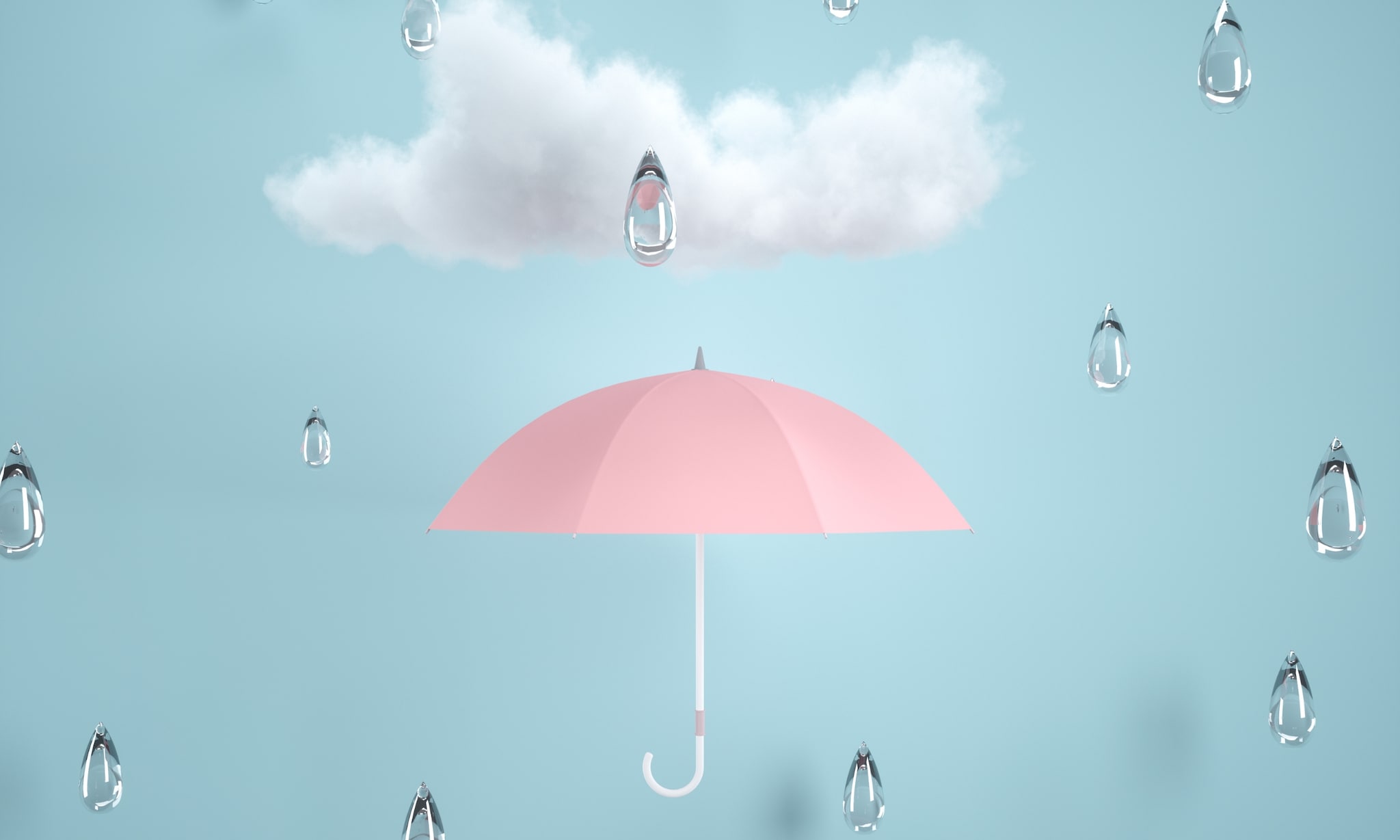 Roze paraplu met regendruppels. Getty Images