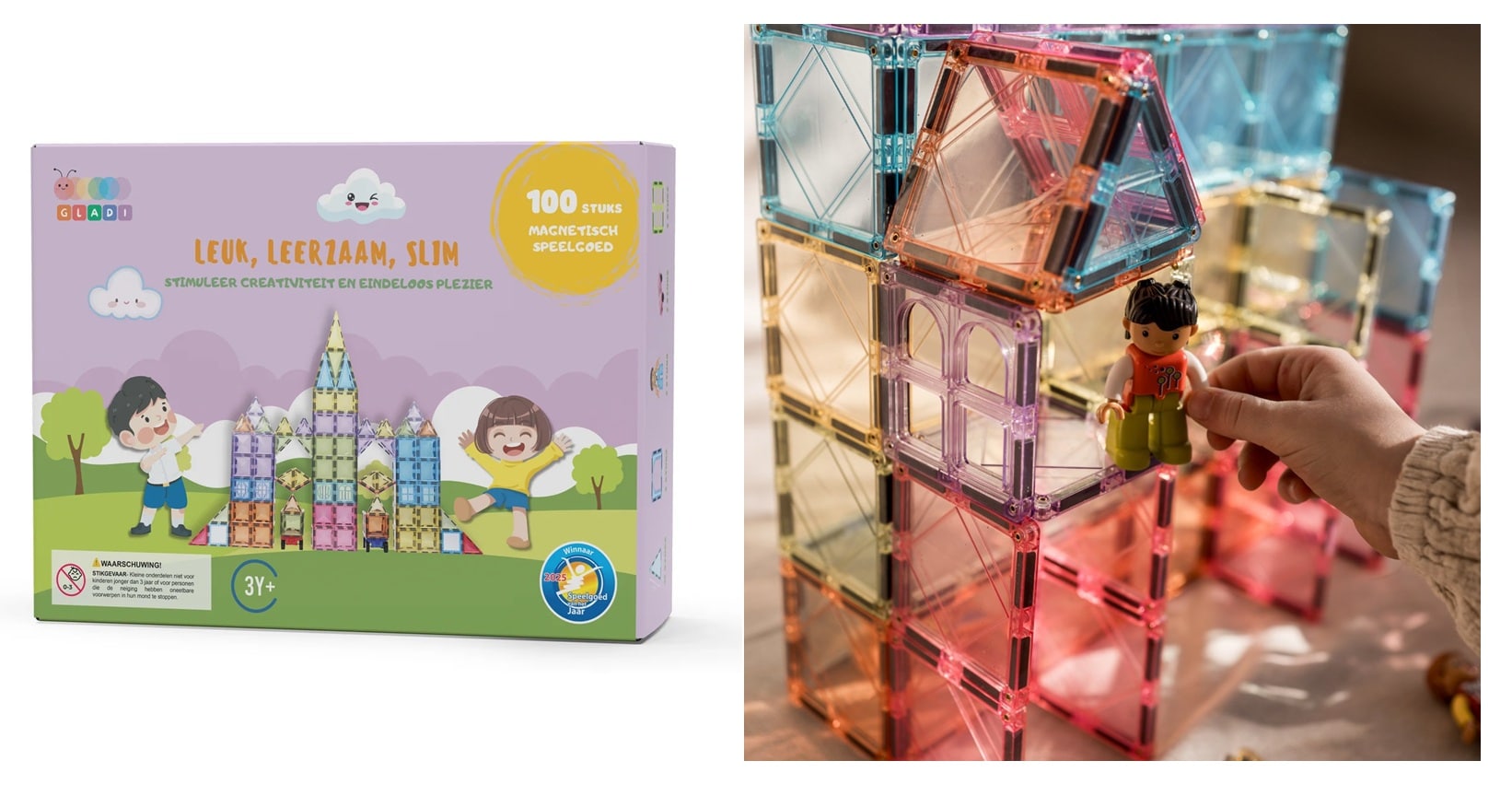 gladi magnetic tiles set van 100 stuks, in pastelkleur Gladi