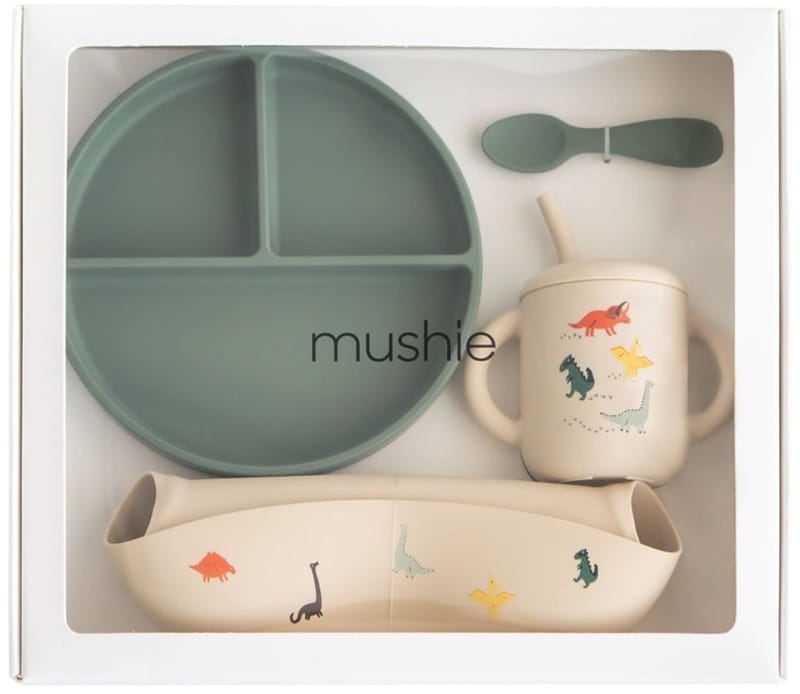 mushie siliconen eetset dino Mushie