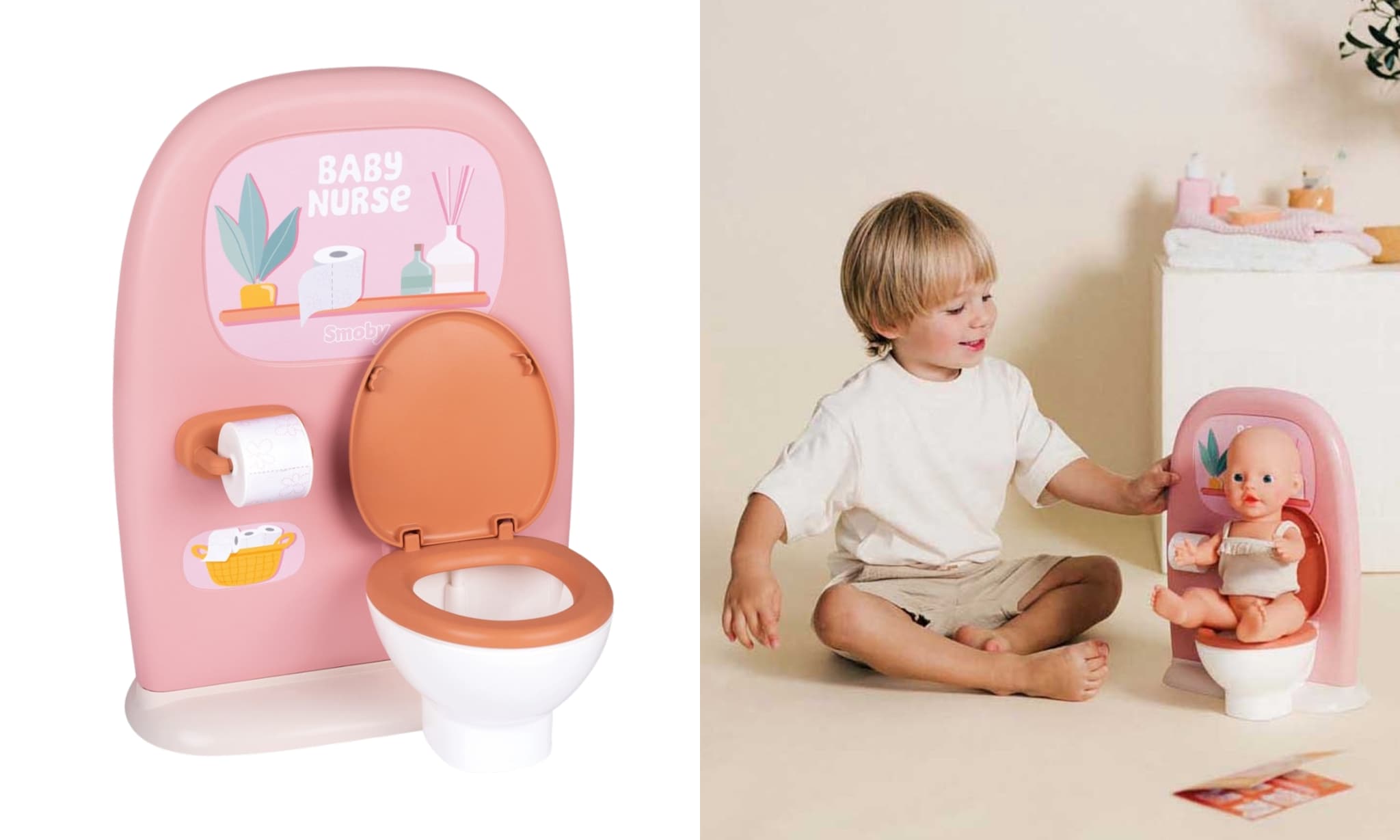 jongen speelt met poppentoilet van smoby om zindelijk te worden Smoby