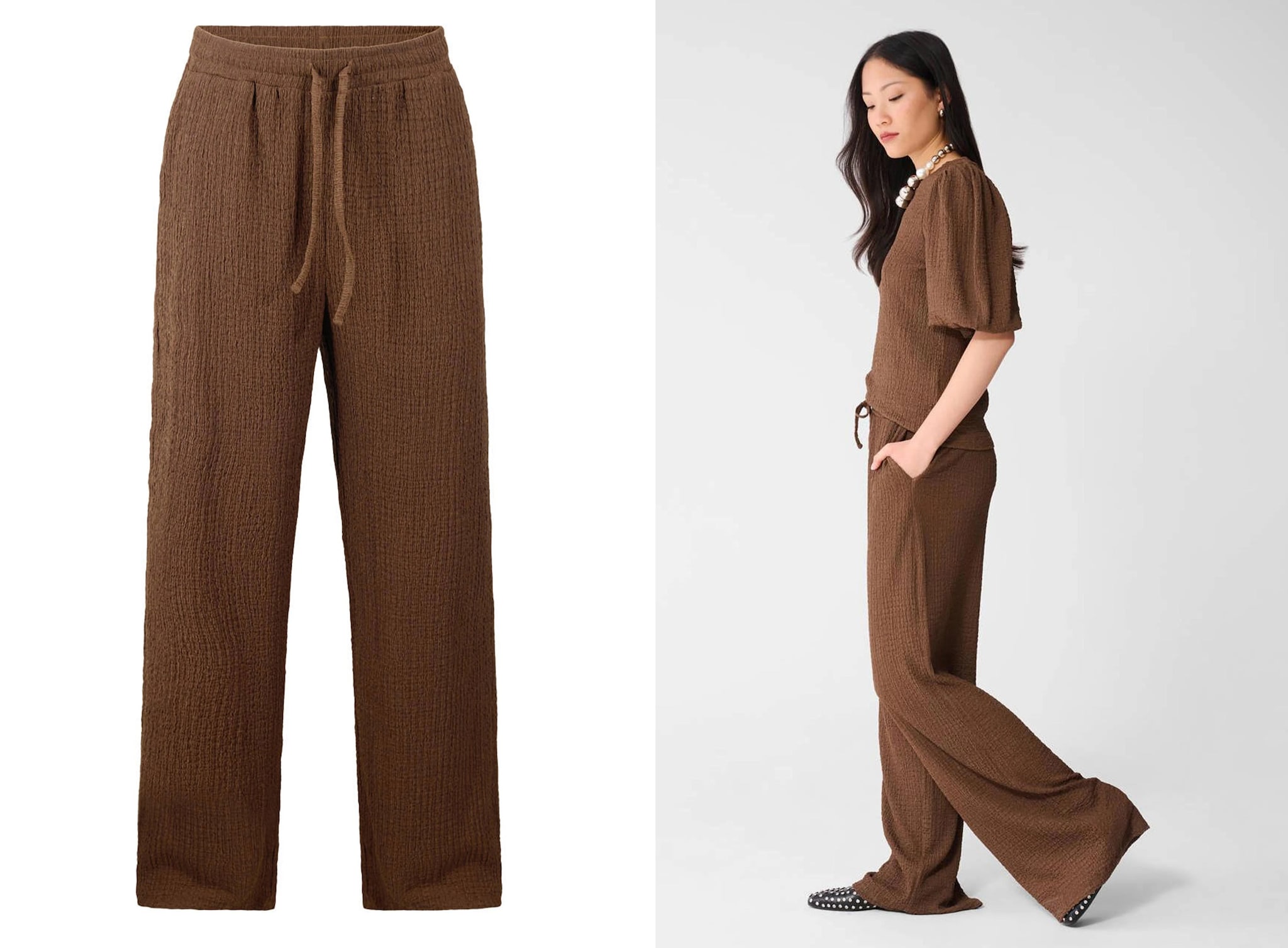 model draagt Shoeby broek met elastische tailleband Shoeby