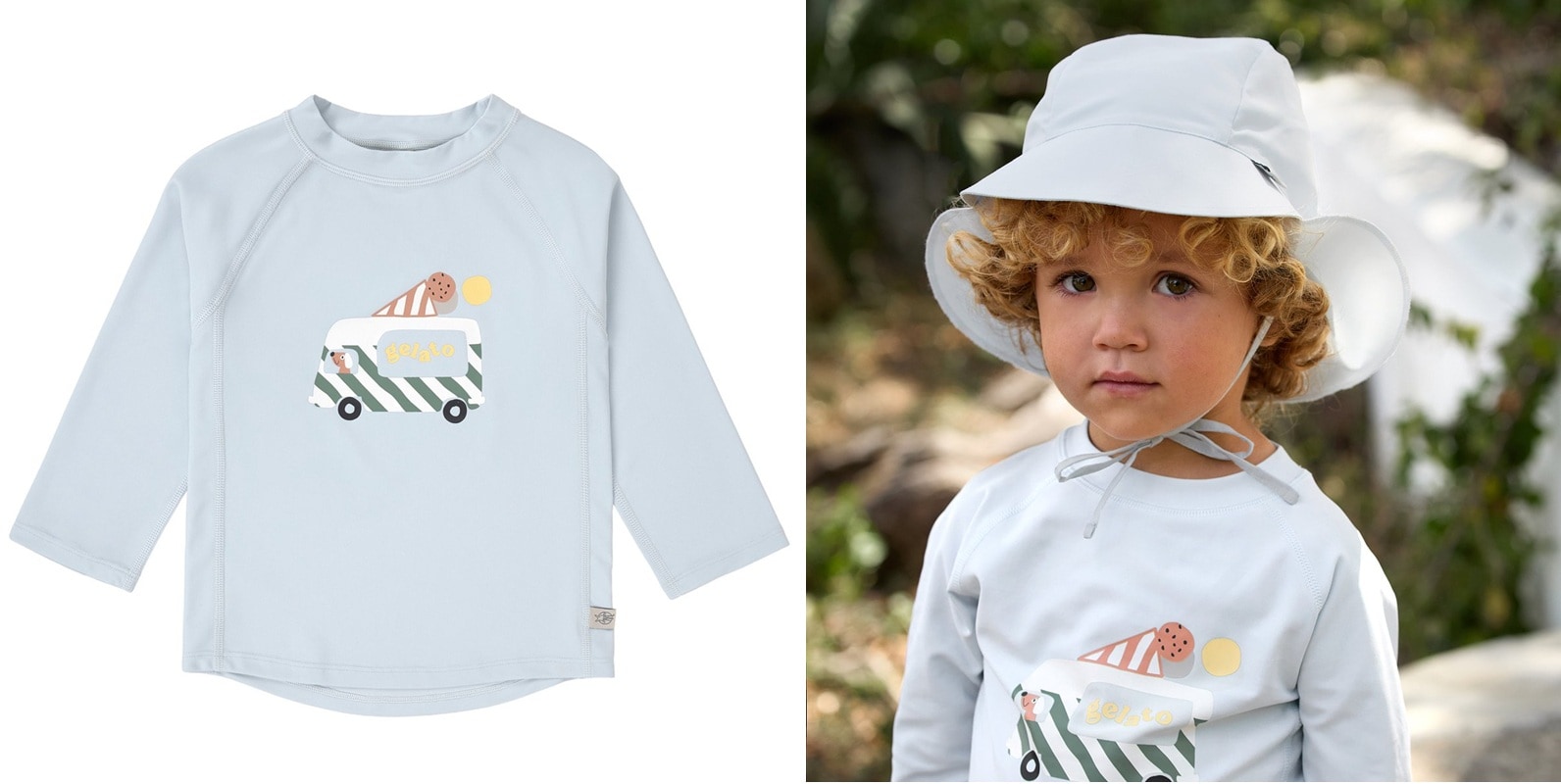 kind draagt lassig uv-shirt met ijscokar print Lässig